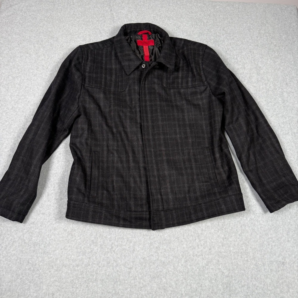 Alfani Fitted Mens Large Wool Blend Plaid Full Zip Jacket Charcoal Grey WPL 8046